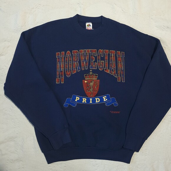 Fruit of the Loom Tops - Vintage 80s 90s large vtg Crewneck Sweatshirt Norwegian Pride cotton vtg skater